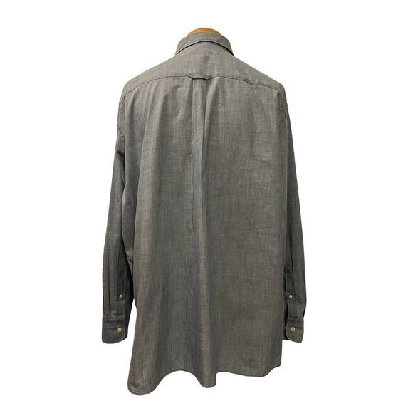 Peter Millar Men's Long Sleeve Dress Shirt Blue Denim Style Logo Blue Size 2XL - Picture 3 of 11